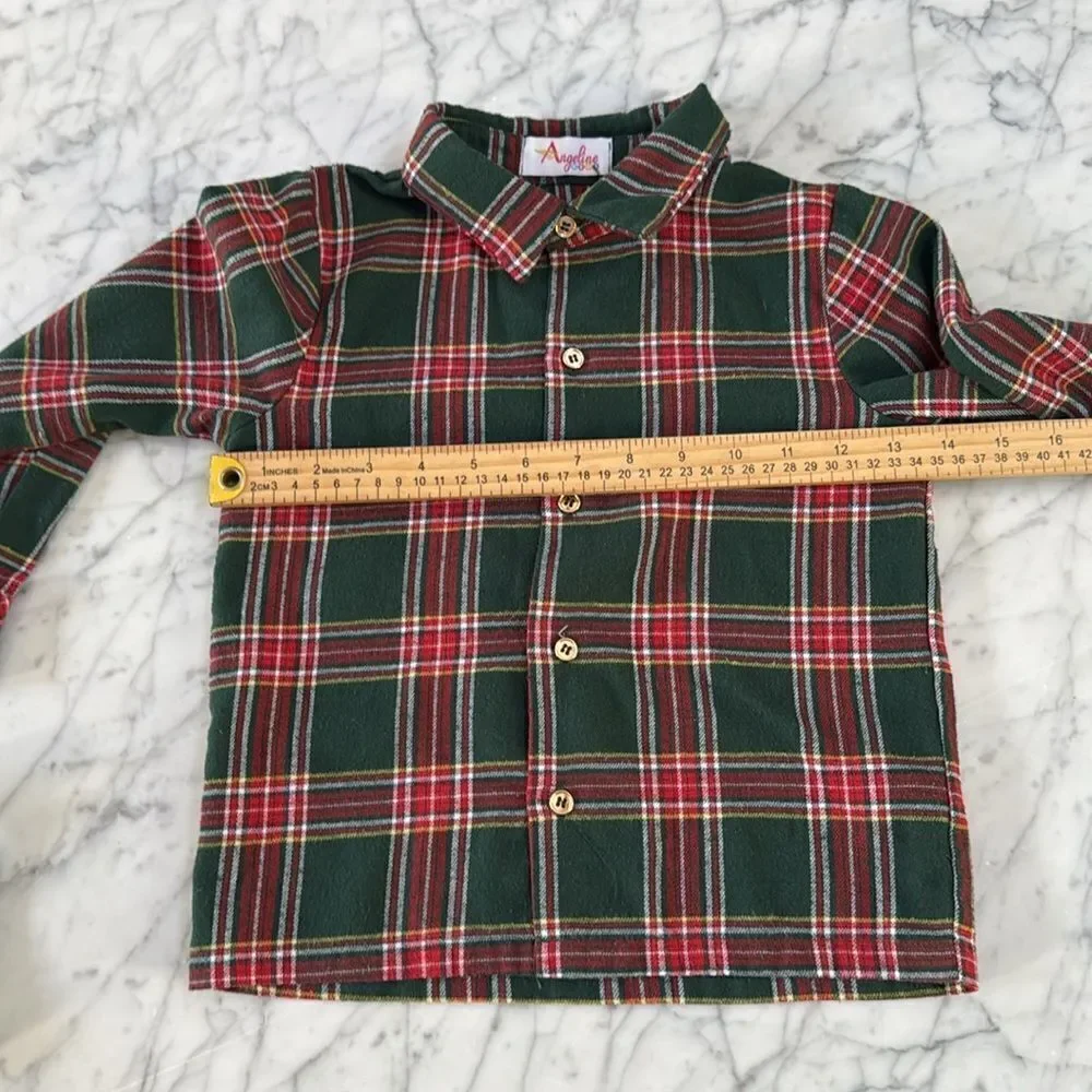 Boys Christmas Holiday Outfit 4-Piece Boys Plaid Shirt & Green Pants